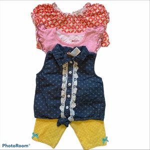 GIRLS BUNDLE TOP TOPS LEGGINGS MATCHING ORANGE PINK BLUE YELLOW SIZE 5